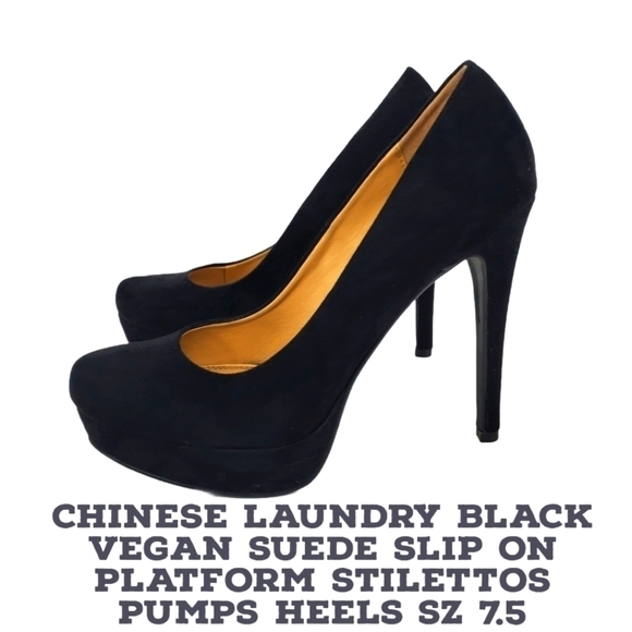 CHINESE Laundry Shoes Women 7.5 Vegan Suede Slip On Platform Pumps Heels